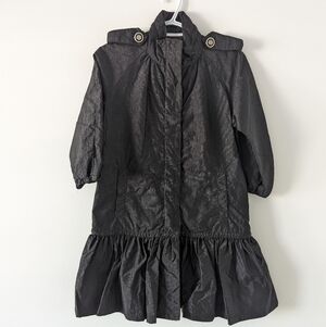 Midnight Black Textured Peplum Spring Jacket Trenchcoat Women's Medium